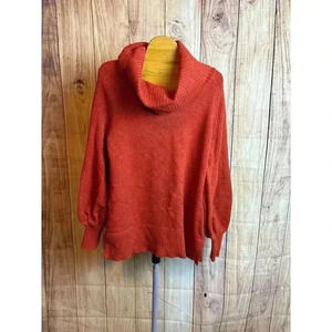 Anthropologie Cowl Neck Balloon Sleeves Sweater Burnt Orange Size S